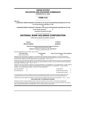 Thumbnail National Bank Holdings
 10-Q Quarterly Report FY2024 