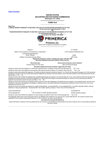 Thumbnail Primerica
 10-K Annual Report 2012