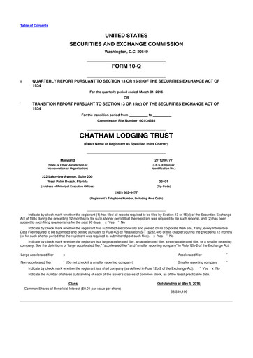 Thumbnail Chatham Lodging Trust 10-Q Quarterly Report FY2016 