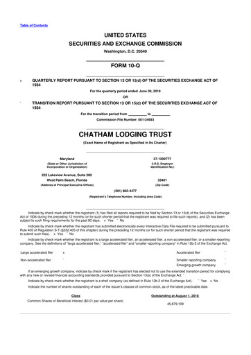 Thumbnail Chatham Lodging Trust 10-Q Quarterly Report FY2018 