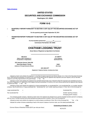 Thumbnail Chatham Lodging Trust 10-Q Quarterly Report FY2018 