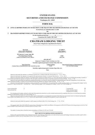 Thumbnail Chatham Lodging Trust 10-K Annual Report 2020