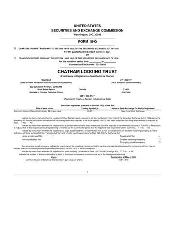Thumbnail Chatham Lodging Trust 10-Q Quarterly Report FY2021 