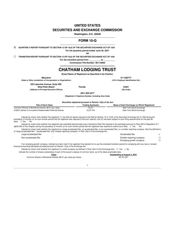 Thumbnail Chatham Lodging Trust 10-Q Quarterly Report FY2021 