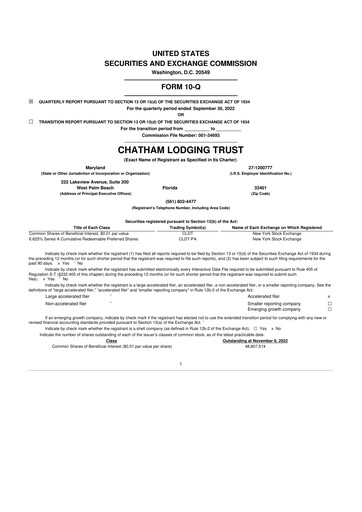 Thumbnail Chatham Lodging Trust 10-Q Quarterly Report FY2022 