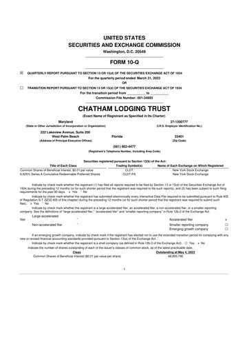 Thumbnail Chatham Lodging Trust 10-Q Quarterly Report FY2023 