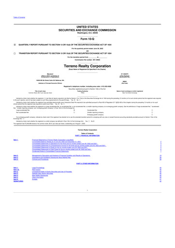 Vorschaubild Terreno Realty
 10-Q Quartalsbericht 2022 