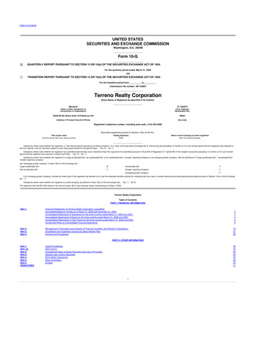 Thumbnail Terreno Realty
 10-Q Quarterly Report FY 