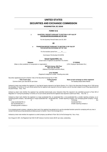 Thumbnail Golub Capital 10-Q Quarterly Report FY 