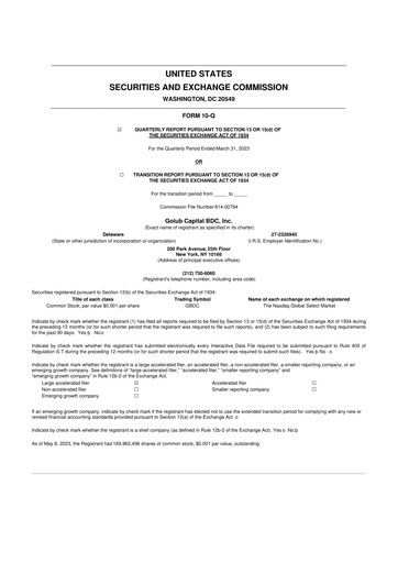 Thumbnail Golub Capital 10-Q Quarterly Report FY 