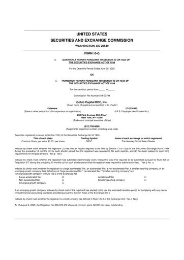 Thumbnail Golub Capital 10-Q Quarterly Report FY 