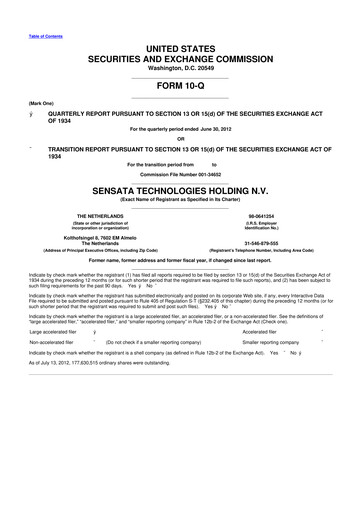 Thumbnail Sensata Technologies
 10-Q Quarterly Report FY2012 