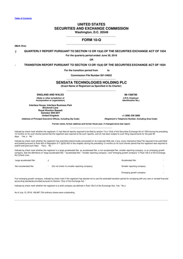 Thumbnail Sensata Technologies
 10-Q Quarterly Report FY2018 