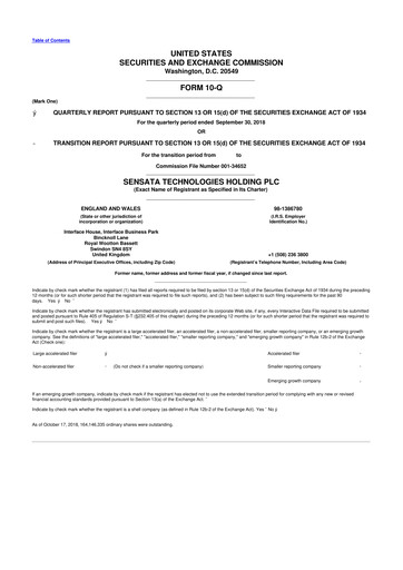 Thumbnail Sensata Technologies
 10-Q Quarterly Report FY2018 