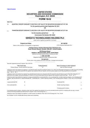 Thumbnail Sensata Technologies
 10-Q Quarterly Report FY2019 
