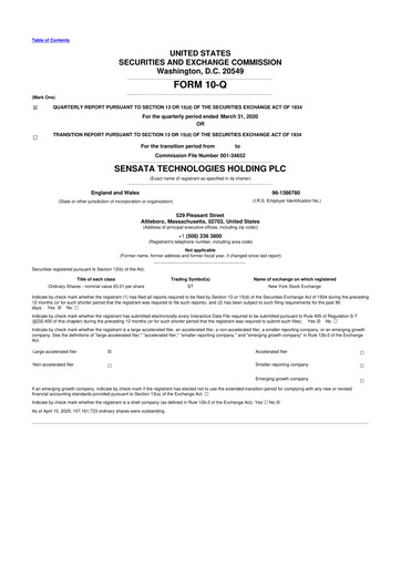 Thumbnail Sensata Technologies
 10-Q Quarterly Report FY2020 
