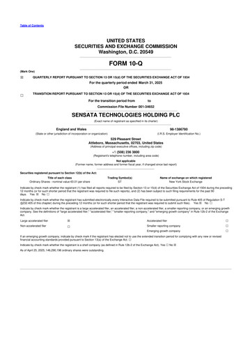 Thumbnail Sensata Technologies
 10-Q Quarterly Report FY2025 