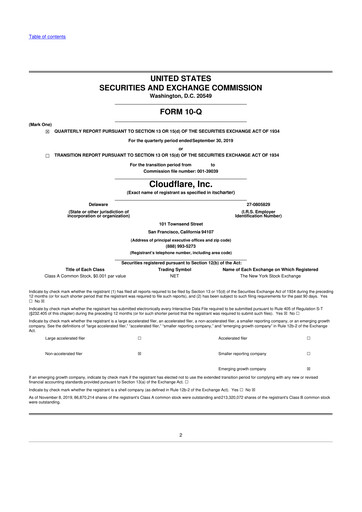 Miniature Cloudflare 10-Q Rapport trimestriel 2019 