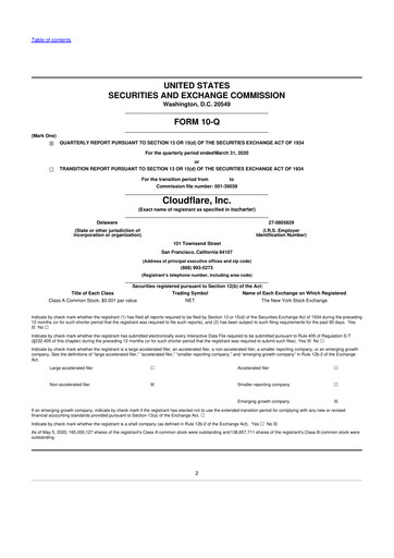 Miniature Cloudflare 10-Q Rapport trimestriel 2020 