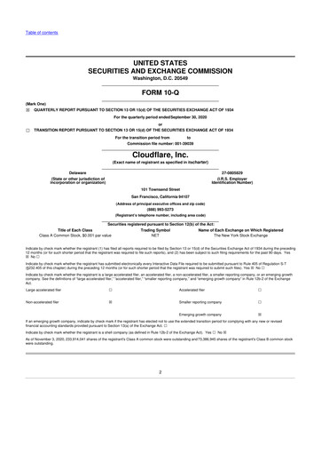 Miniature Cloudflare 10-Q Rapport trimestriel 2020 