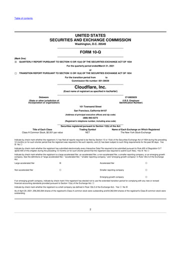 Miniature Cloudflare 10-Q Rapport trimestriel 2021 