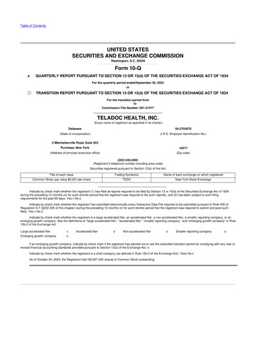 Thumbnail Teladoc Health
 10-Q Quarterly Report FY2023 