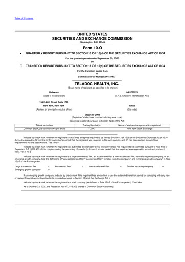 Thumbnail Teladoc Health
 10-Q Quarterly Report FY2025 