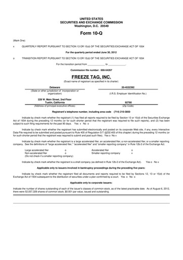 Vorschaubild Freeze Tag 10-Q Quartalsbericht 2012 