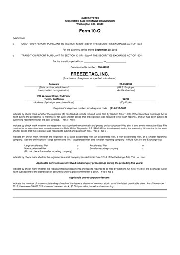 Vorschaubild Freeze Tag 10-Q Quartalsbericht 2012 