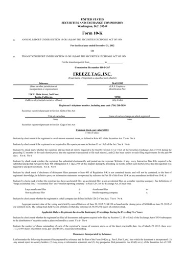 Thumbnail Freeze Tag 10-K Annual Report 2012