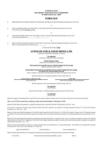 Thumbnail Avino Silver & Gold Mines
 20-F Annual Report 