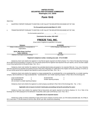 Vorschaubild Freeze Tag 10-Q Quartalsbericht 2013 