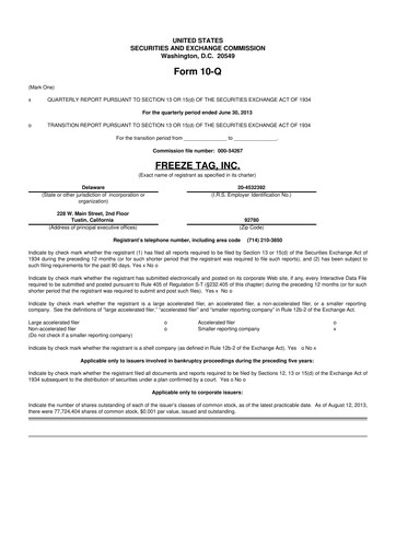 Vorschaubild Freeze Tag 10-Q Quartalsbericht 2013 