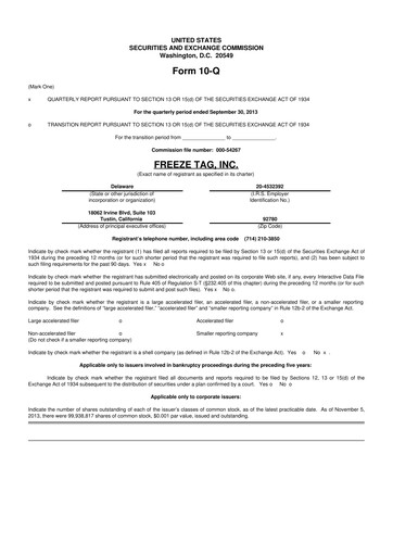 Vorschaubild Freeze Tag 10-Q Quartalsbericht 2013 