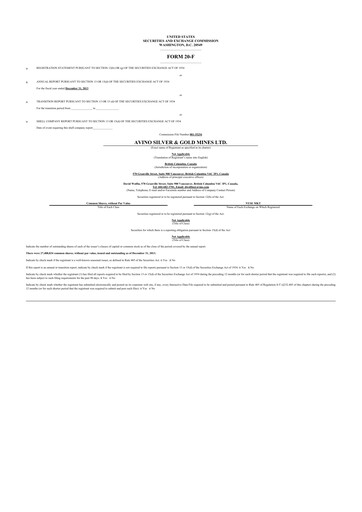 Thumbnail Avino Silver & Gold Mines
 20-F Annual Report 