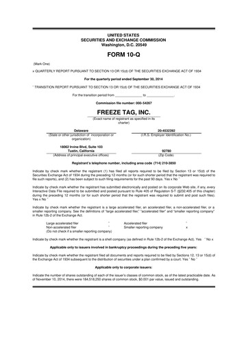 Vorschaubild Freeze Tag 10-Q Quartalsbericht 2014 