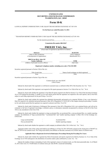 Thumbnail Freeze Tag 10-K Annual Report 2014