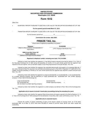 Vorschaubild Freeze Tag 10-Q Quartalsbericht 2015 