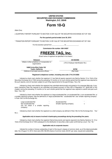 Vorschaubild Freeze Tag 10-Q Quartalsbericht 2015 