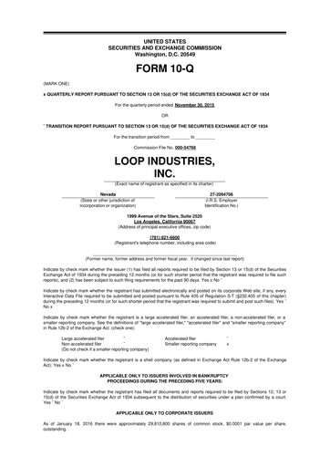 Miniature Loop Industries
 10-Q Rapport trimestriel  