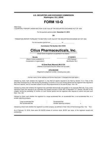 Thumbnail Citius Pharmaceuticals
 10-Q Quarterly Report FY2016 