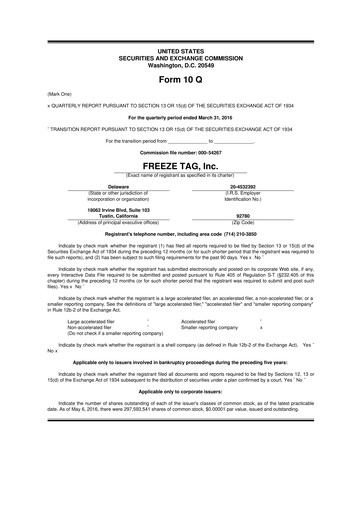 Vorschaubild Freeze Tag 10-Q Quartalsbericht 2016 