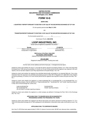 Miniature Loop Industries
 10-Q Rapport trimestriel  