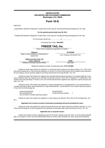 Vorschaubild Freeze Tag 10-Q Quartalsbericht 2016 