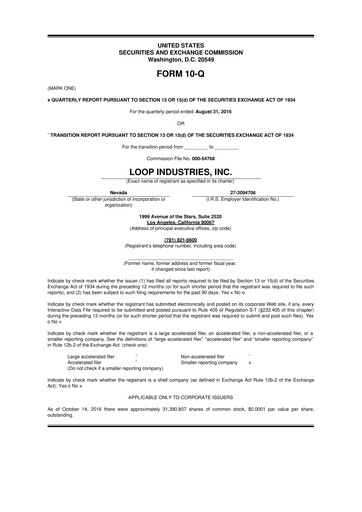 Miniature Loop Industries
 10-Q Rapport trimestriel  