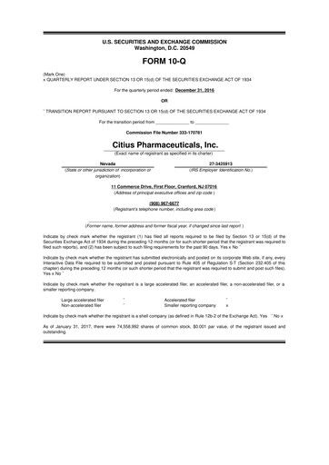 Thumbnail Citius Pharmaceuticals
 10-Q Quarterly Report FY2017 