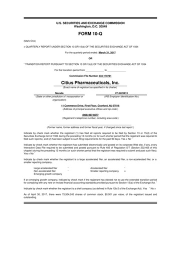 Thumbnail Citius Pharmaceuticals
 10-Q Quarterly Report FY2017 