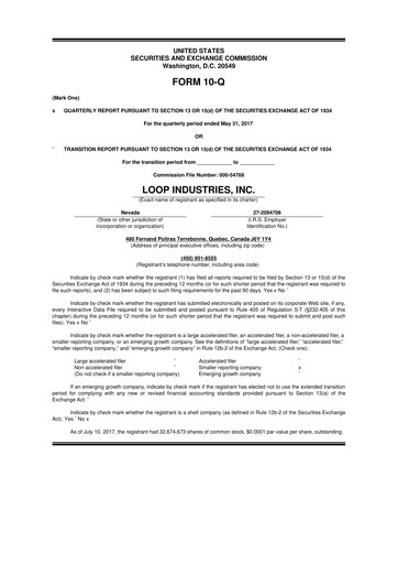 Miniature Loop Industries
 10-Q Rapport trimestriel  