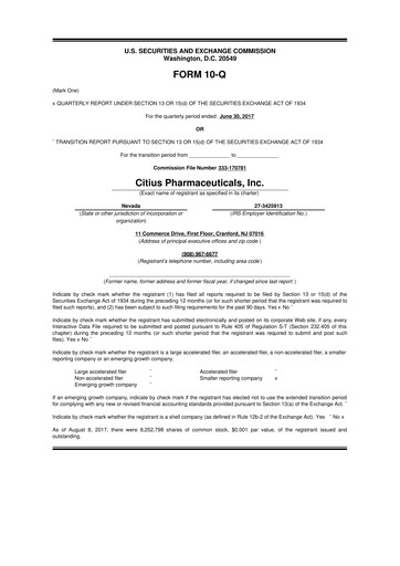 Thumbnail Citius Pharmaceuticals
 10-Q Quarterly Report FY2017 