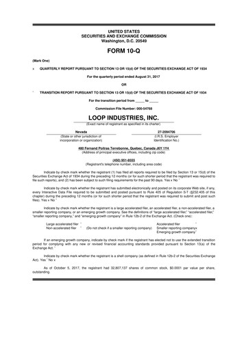 Miniature Loop Industries
 10-Q Rapport trimestriel  